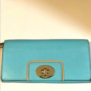 Kate Spade Blue Continental Wristlet Wallet with Gold Accents